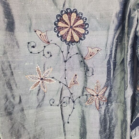 Carrie Allen Jacket Womens M Silk Embroidered Fall Florals Inverted Collar - Picture 10 of 10